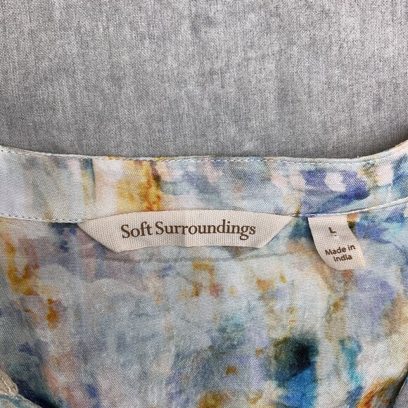 Soft Surroundings Blouse Women Large Blue Tie Dye Boho Smock Peasant Gypsy - Picture 3 of 10